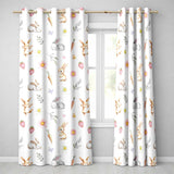 Bunny Rabbits with Flowers Carrots and Butterflies Soft Neutral Background   Readymade Eyelet Ring Top Thermal 100% Blackout Curtains