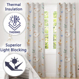 Cute Swan Ducklings Mushrooms and Flowers on Grey Background   Readymade Eyelet Ring Top Thermal 100% Blackout Curtains