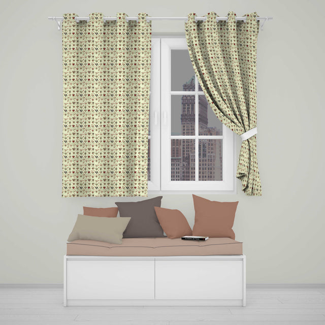 Elegant Vintage Hanging Heart and Floral Vine Seamless Pattern  Readymade Eyelet Ring Top Thermal 100% Blackout Curtains
