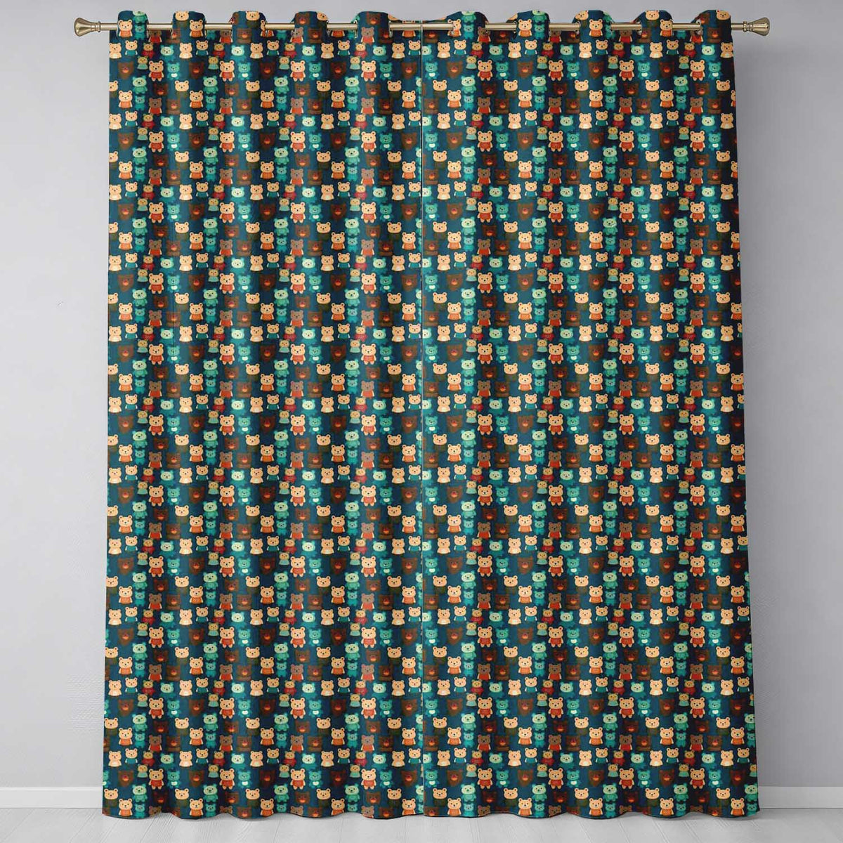 Cute Cartoon Multicolor Teddy Bears on Dark Background Seamless Pattern  Readymade Eyelet Ring Top Thermal 100% Blackout Curtains