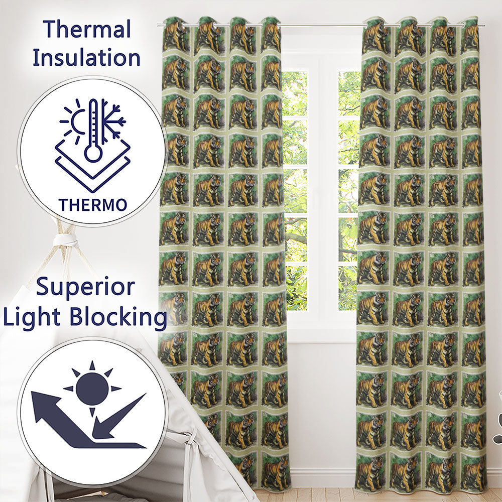 Classic Tiger Full Body Stamp Design Seamless Pattern  Readymade Eyelet Ring Top Thermal 100% Blackout Curtains