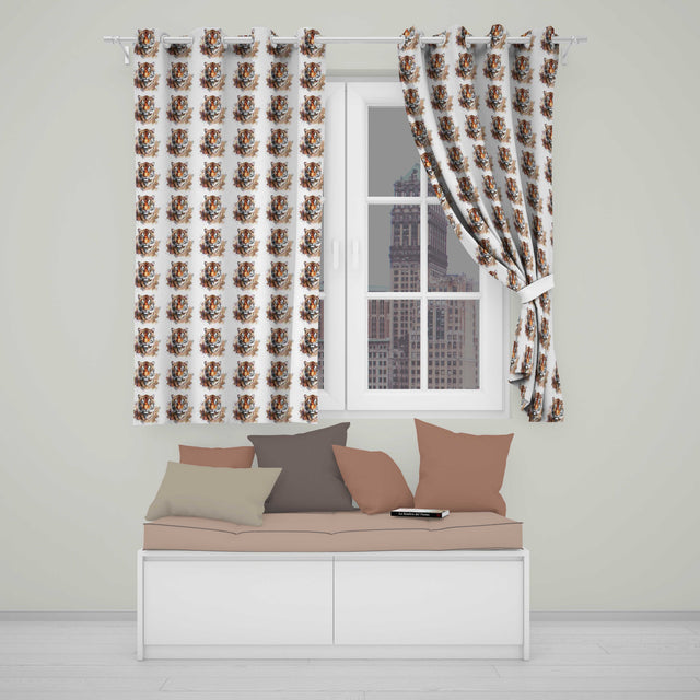 Realistic Tiger Portrait Splash Art Seamless Pattern  Readymade Eyelet Ring Top Thermal 100% Blackout Curtains