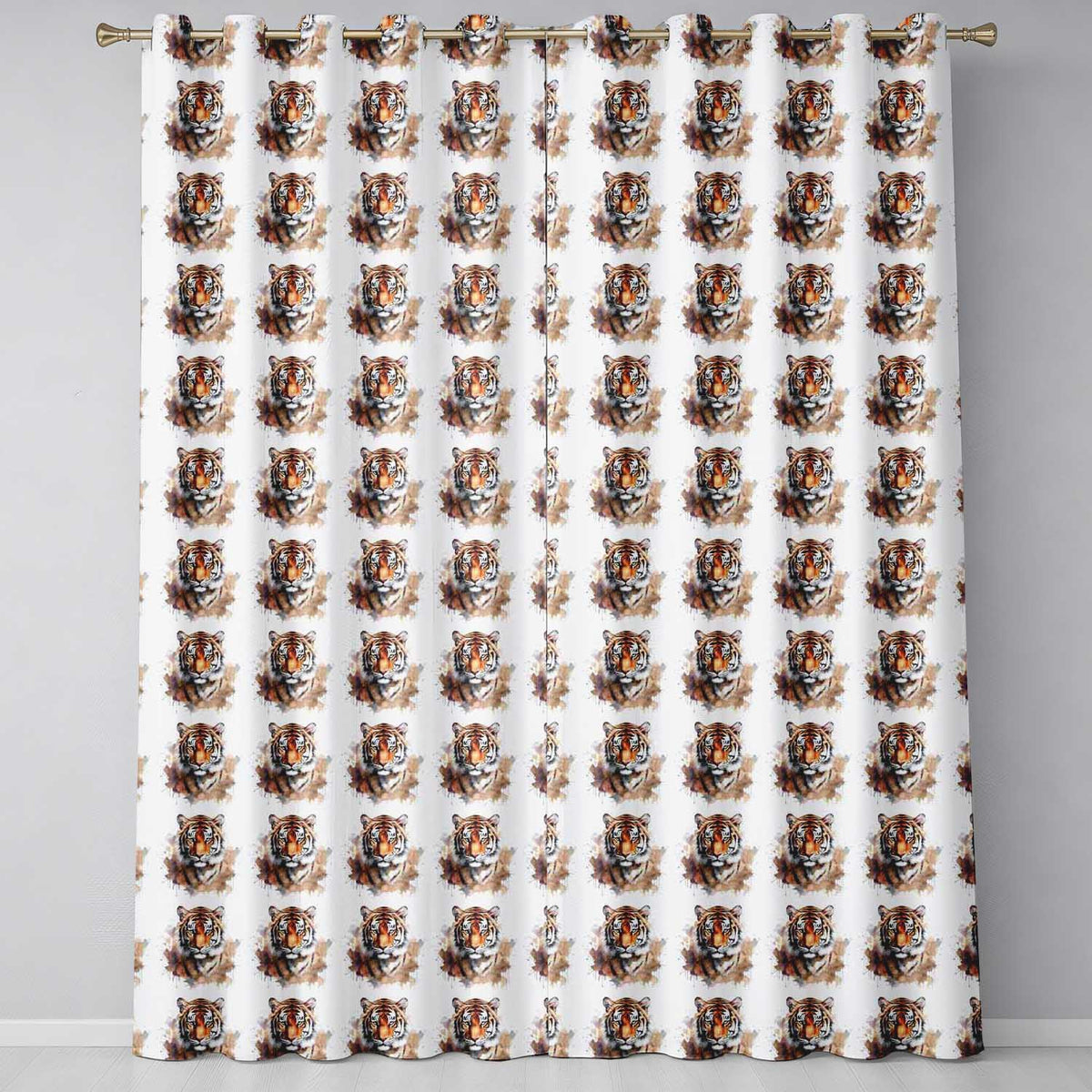 Realistic Tiger Portrait Splash Art Seamless Pattern  Readymade Eyelet Ring Top Thermal 100% Blackout Curtains