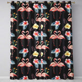 Elegant Pink Flamingos Tropical Flowers on Black Background Seamless Pattern  Readymade Eyelet Ring Top Thermal 100% Blackout Curtains
