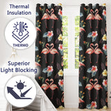 Elegant Pink Flamingos Tropical Flowers on Black Background Seamless Pattern  Readymade Eyelet Ring Top Thermal 100% Blackout Curtains