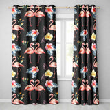 Elegant Pink Flamingos Tropical Flowers on Black Background Seamless Pattern  Readymade Eyelet Ring Top Thermal 100% Blackout Curtains