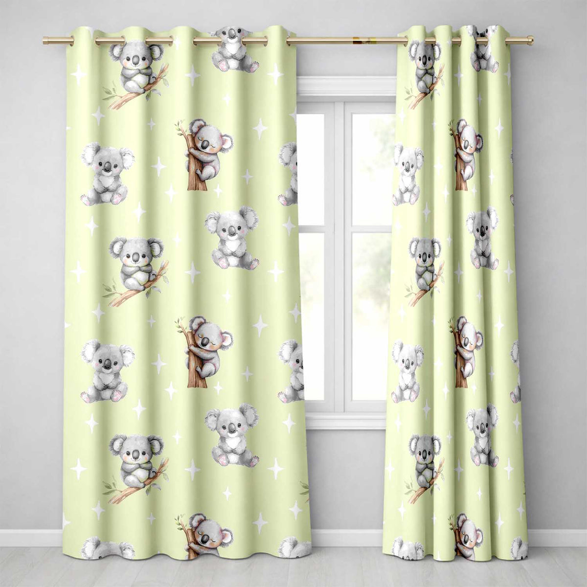 Cute Baby Koala Bears with Stars on Sage Green Background Seamless Pattern  Readymade Eyelet Ring Top Thermal 100% Blackout Curtains