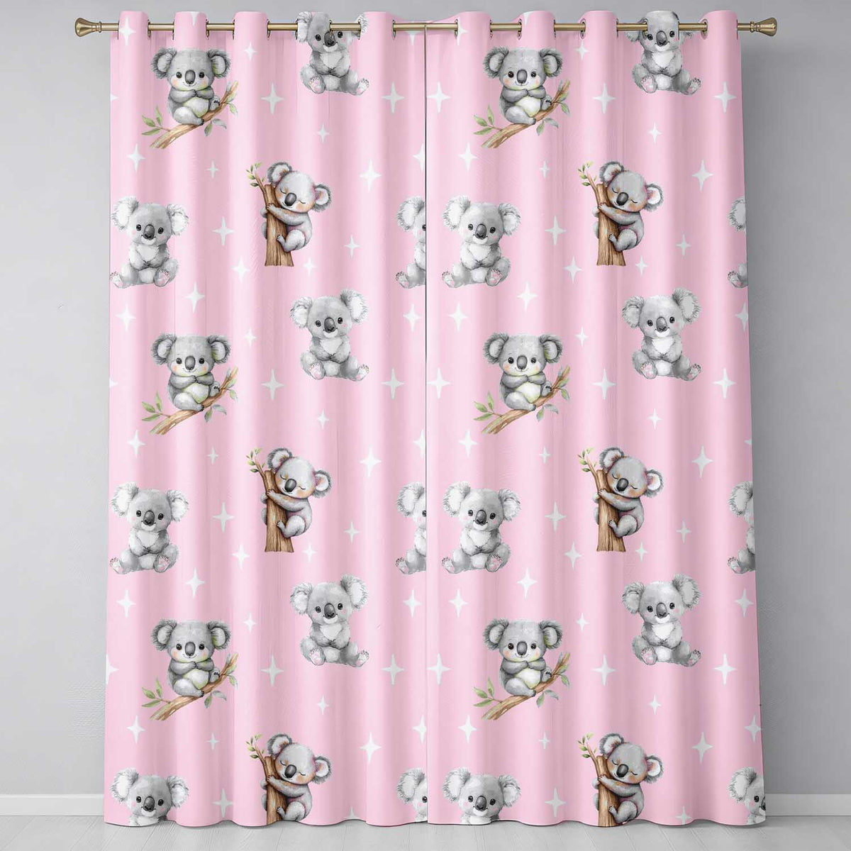 Cute Baby Koala Bears with Stars on Blush Pink Background Seamless Pattern  Readymade Eyelet Ring Top Thermal 100% Blackout Curtains