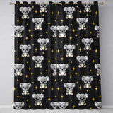 Cute Cartoon Koala Bears with Yellow Stars on Black Background Seamless Pattern  Readymade Eyelet Ring Top Thermal 100% Blackout Curtains