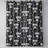 Cute Cartoon Koala Bears with White Stars on Dark Grey Background   Readymade Eyelet Ring Top Thermal 100% Blackout Curtains