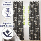 Cute Cartoon Koala Bears with White Stars on Dark Grey Background   Readymade Eyelet Ring Top Thermal 100% Blackout Curtains