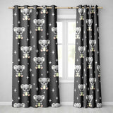 Cute Cartoon Koala Bears with White Stars on Dark Grey Background   Readymade Eyelet Ring Top Thermal 100% Blackout Curtains