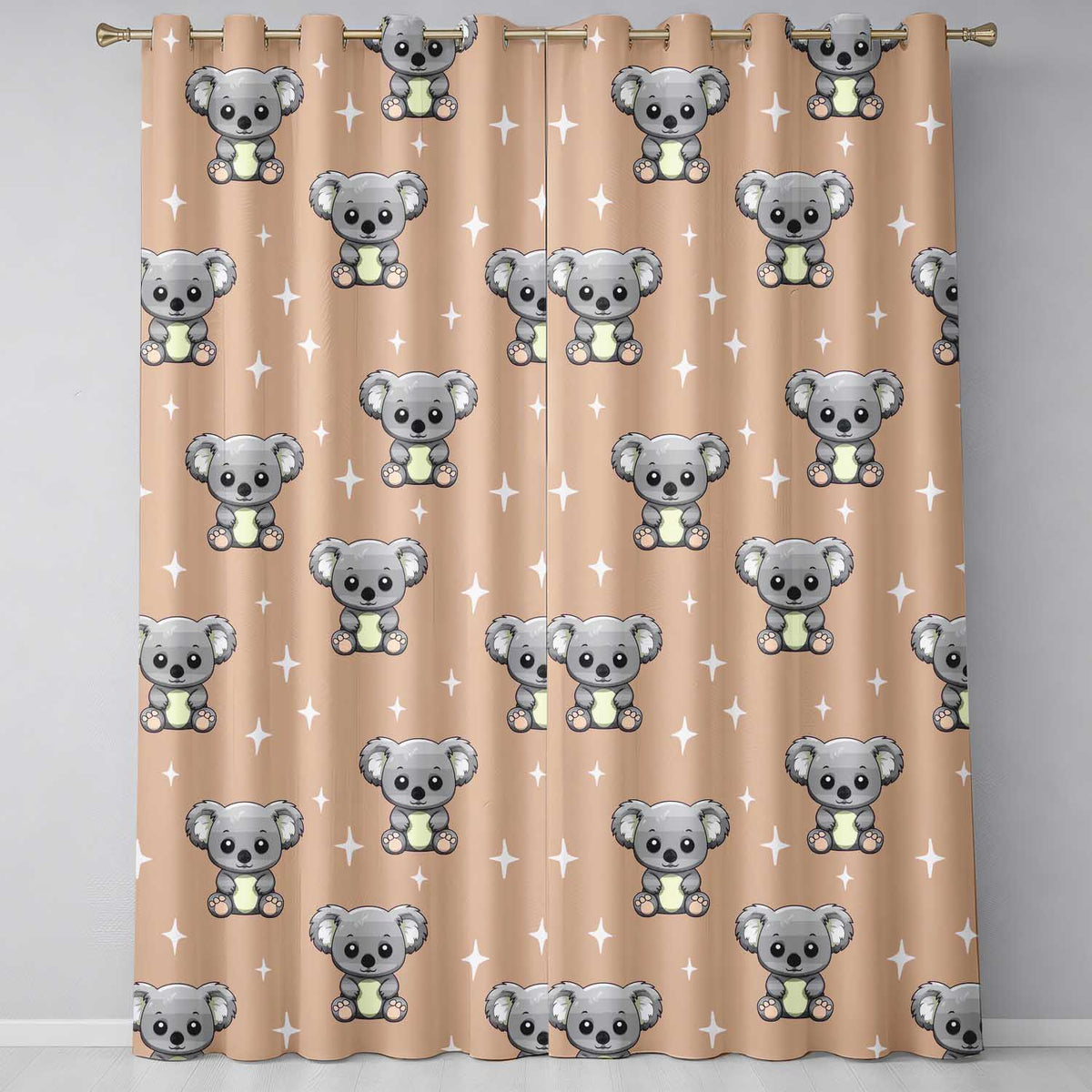 Cute Cartoon Koala Bears with White Stars on Peach Background Seamless Pattern  Readymade Eyelet Ring Top Thermal 100% Blackout Curtains