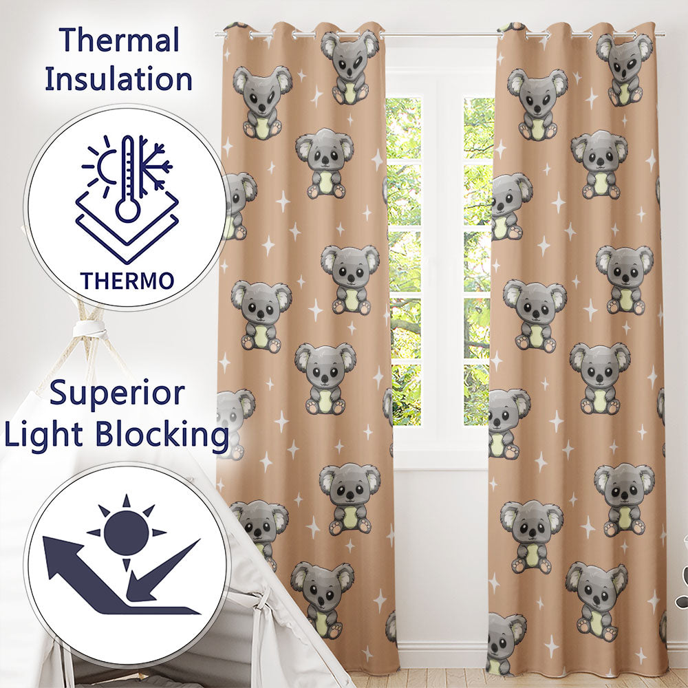 Cute Cartoon Koala Bears with White Stars on Peach Background Seamless Pattern  Readymade Eyelet Ring Top Thermal 100% Blackout Curtains