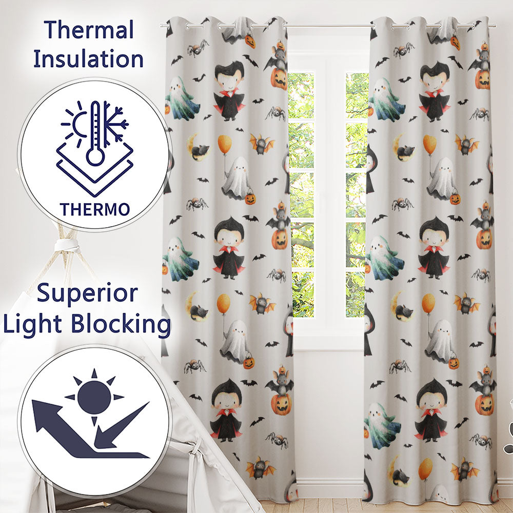 Cute Halloween Dracula Ghost Bats on Light Grey Background Seamless Pattern  Readymade Eyelet Ring Top Thermal 100% Blackout Curtains
