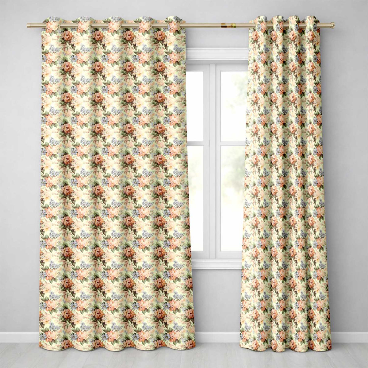 Soft Pastel Floral Garden Bouquet on Cream Background Seamless Pattern  Readymade Eyelet Ring Top Thermal 100% Blackout Curtains