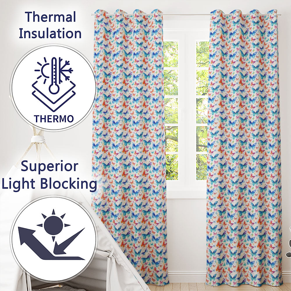 Bright Rainbow Butterflies with Colorful Floral Accents Seamless Pattern  Readymade Eyelet Ring Top Thermal 100% Blackout Curtains