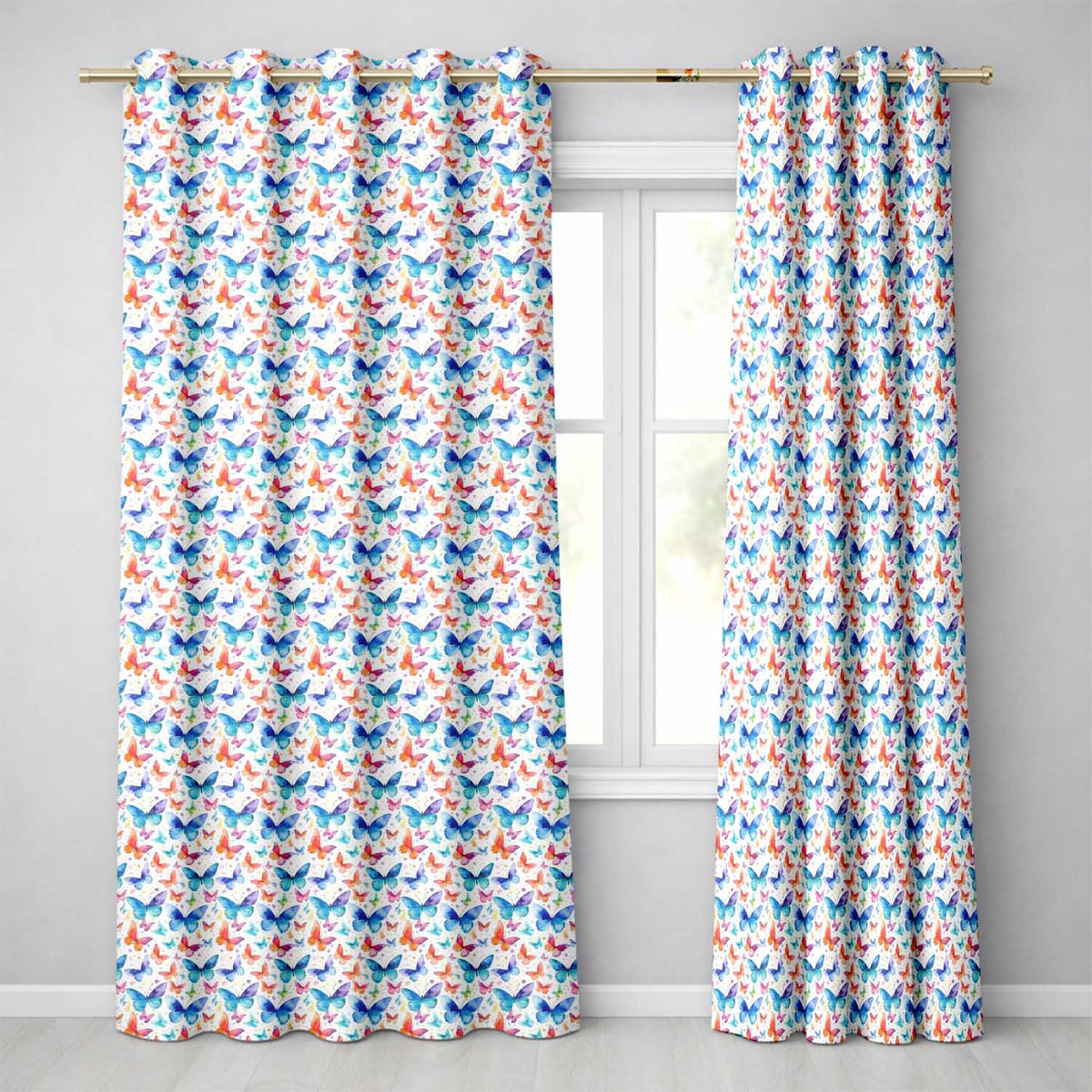 Bright Rainbow Butterflies with Colorful Floral Accents Seamless Pattern  Readymade Eyelet Ring Top Thermal 100% Blackout Curtains