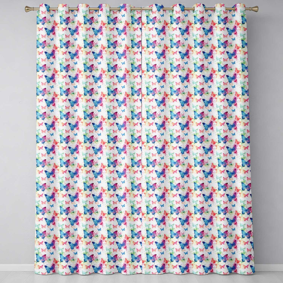 Artistic Watercolor Butterflies with Paint Splash Effect Seamless Pattern  Readymade Eyelet Ring Top Thermal 100% Blackout Curtains