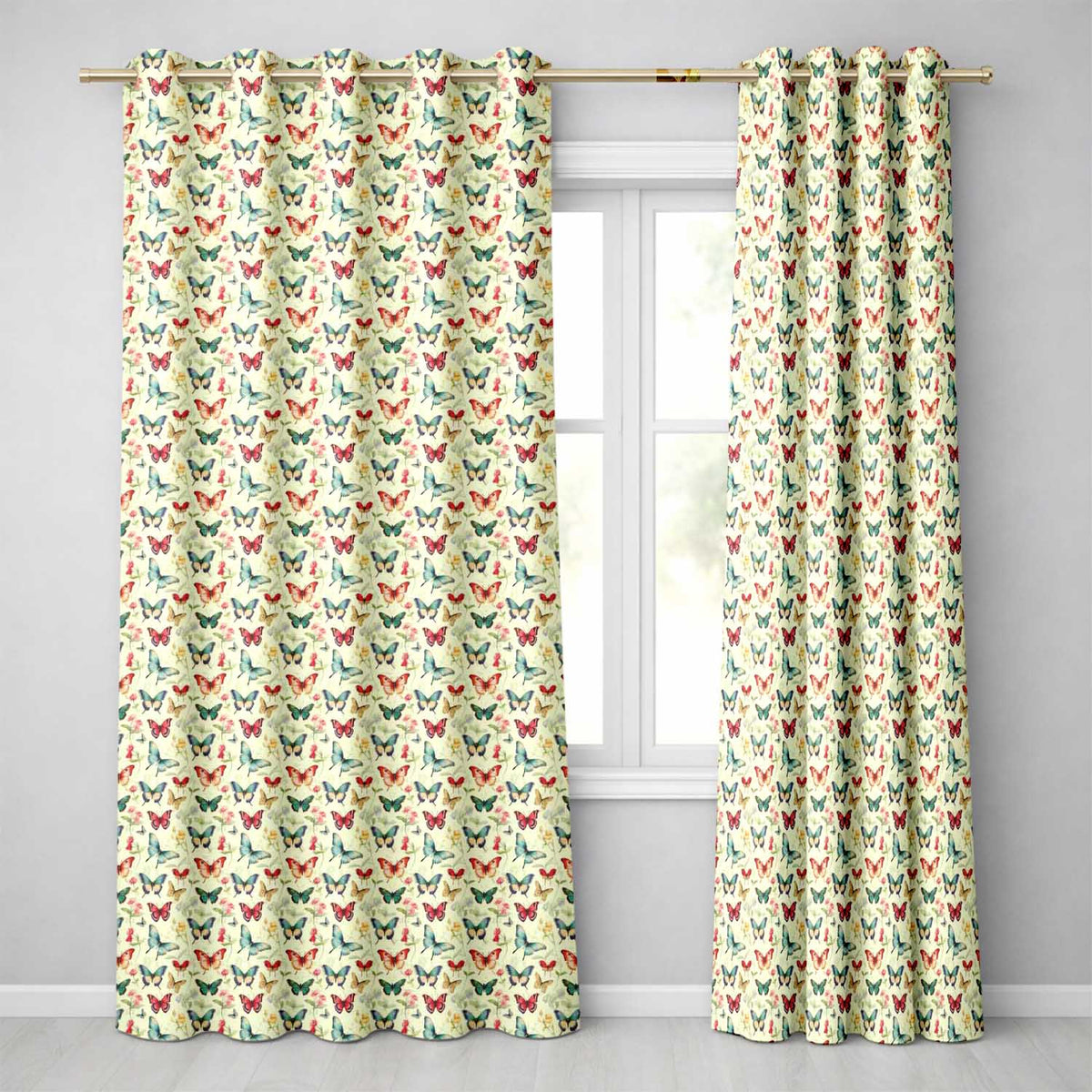 Elegant Vintage Butterflies with Floral Garden Elements Seamless Pattern  Readymade Eyelet Ring Top Thermal 100% Blackout Curtains