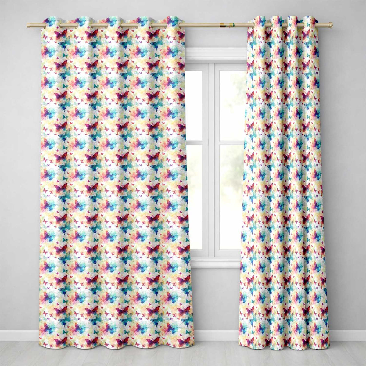 Bright Watercolor Butterflies with Color Splash Effect Seamless Pattern  Readymade Eyelet Ring Top Thermal 100% Blackout Curtains