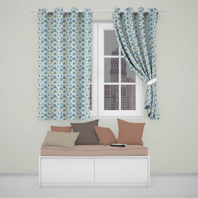 Large Blue Daisy Floral Pattern with Soft Detail Seamless Pattern  Readymade Eyelet Ring Top Thermal 100% Blackout Curtains