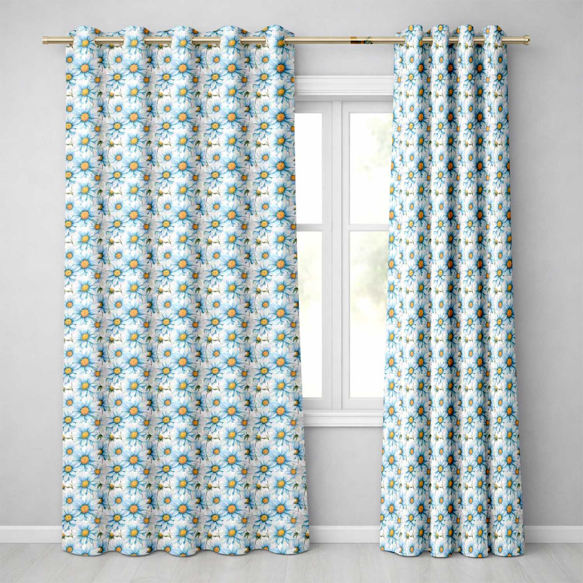 Large Blue Daisy Floral Pattern with Soft Detail Seamless Pattern  Readymade Eyelet Ring Top Thermal 100% Blackout Curtains