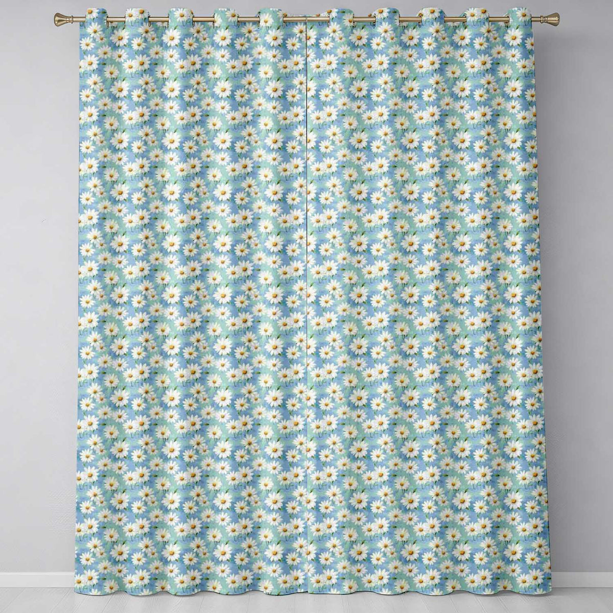 Light Blue Watercolor Daisy Scatter Seamless Pattern  Readymade Eyelet Ring Top Thermal 100% Blackout Curtains