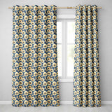Navy Blue Background Yellow Daisy Floral Seamless Pattern  Readymade Eyelet Ring Top Thermal 100% Blackout Curtains