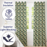 Dark Teal Background White Daisy Floral Seamless Pattern  Readymade Eyelet Ring Top Thermal 100% Blackout Curtains