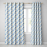 Blue Watercolor Drip Daisy Artistic Seamless Pattern  Readymade Eyelet Ring Top Thermal 100% Blackout Curtains