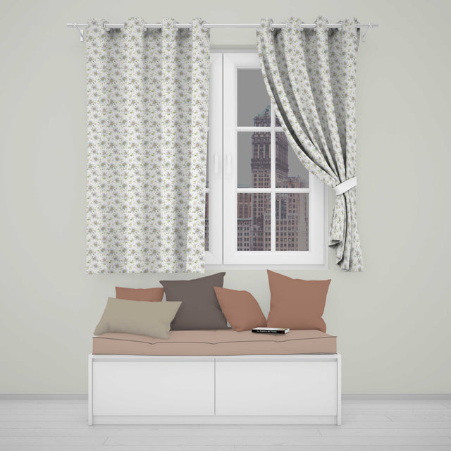 Soft Blue Floral with Gold Speckle Seamless Pattern  Readymade Eyelet Ring Top Thermal 100% Blackout Curtains