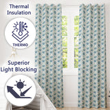 Cool Blue Daisy Style Floral Seamless Pattern  Readymade Eyelet Ring Top Thermal 100% Blackout Curtains