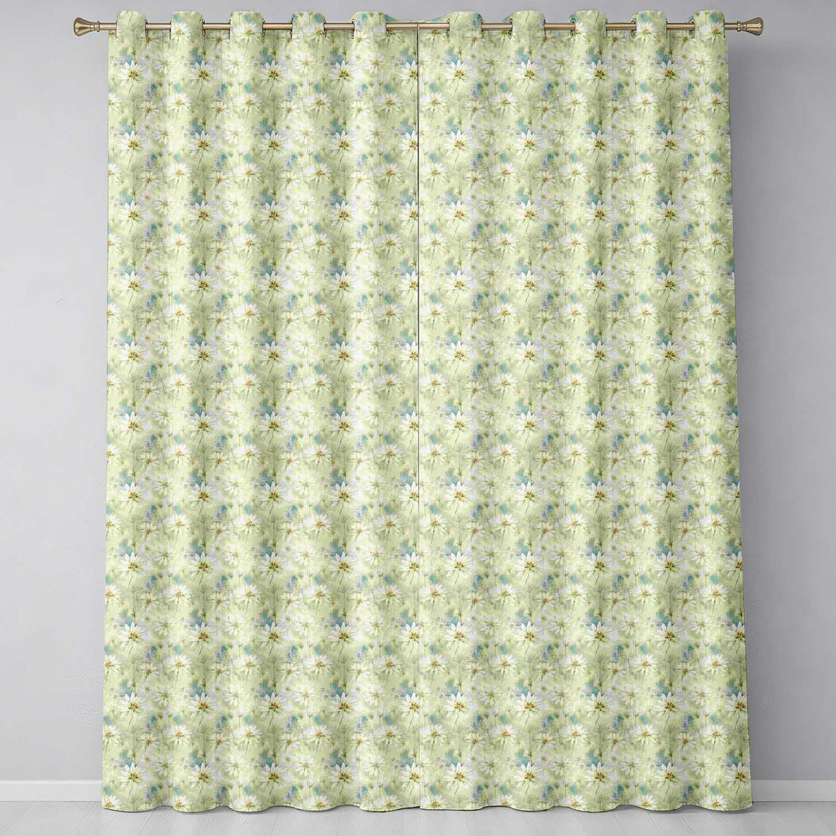 Soft Meadow Green Wildflower Botanical Seamless Pattern  Readymade Eyelet Ring Top Thermal 100% Blackout Curtains