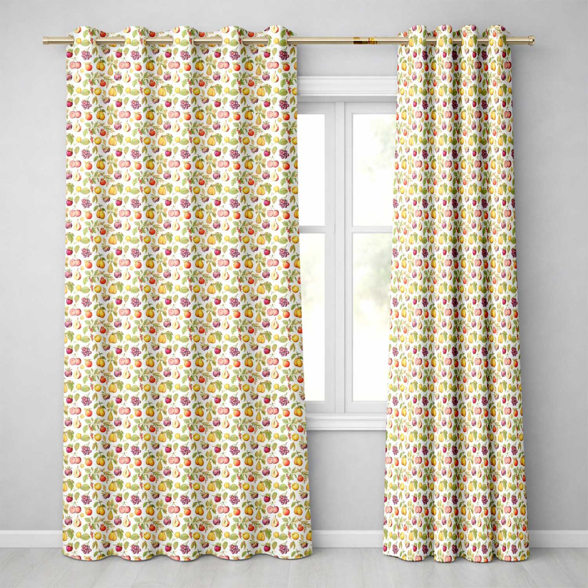 Vintage Botanical Orchard Fruits and Leaves Seamless Pattern  Readymade Eyelet Ring Top Thermal 100% Blackout Curtains