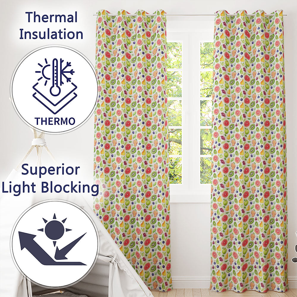 Fresh Citrus Kiwi and Apple Fruit Seamless Pattern  Readymade Eyelet Ring Top Thermal 100% Blackout Curtains