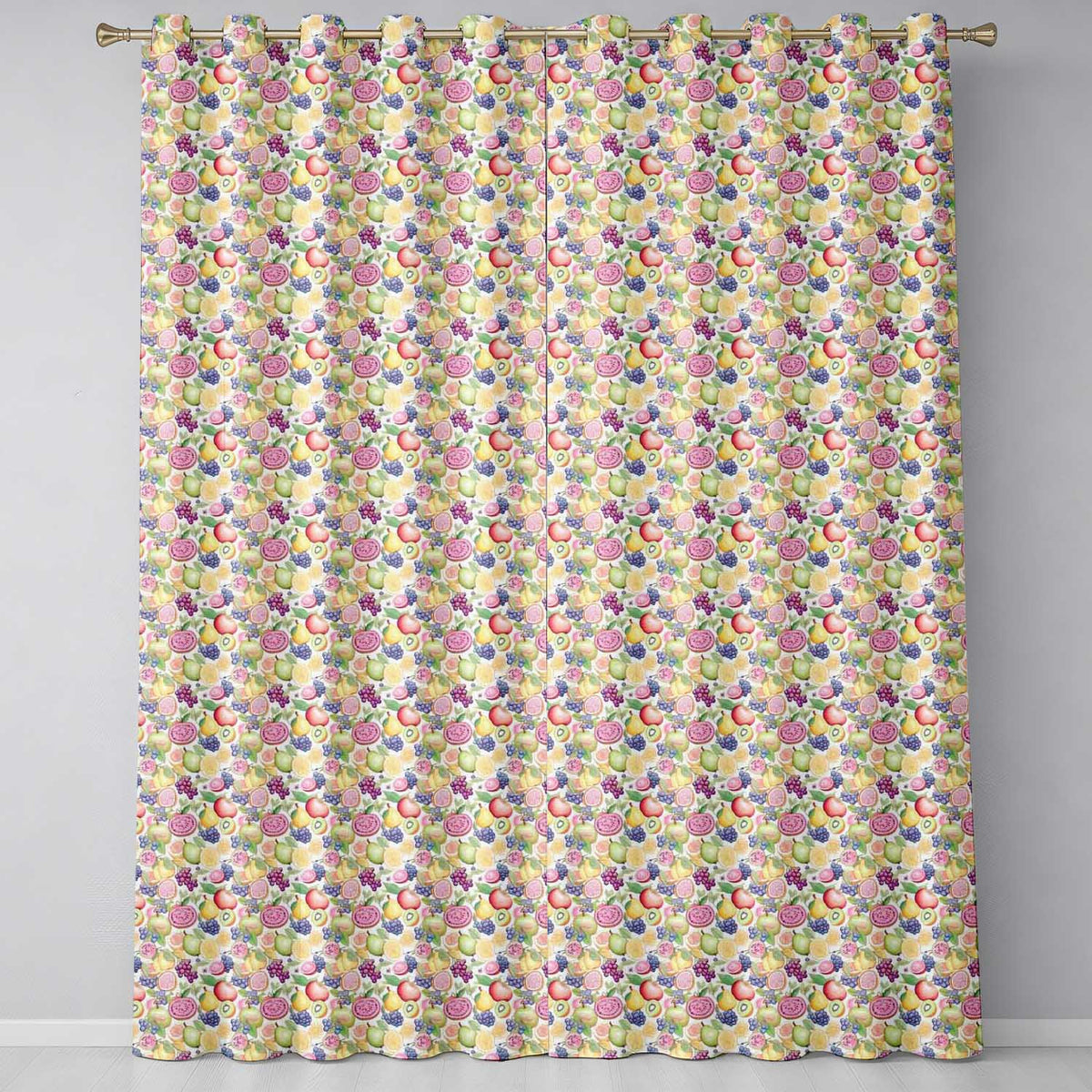Colorful Watercolor Exotic Fruit Mix with Citrus and Berries Seamless Pattern  Readymade Eyelet Ring Top Thermal 100% Blackout Curtains