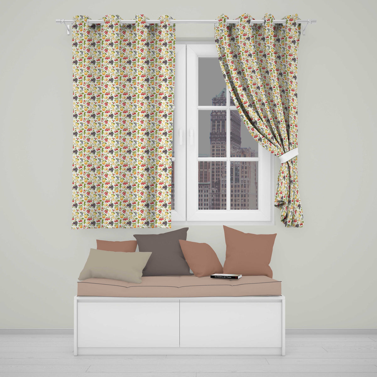 Classic Botanical Berry and Citrus Fruit Seamless Pattern  Readymade Eyelet Ring Top Thermal 100% Blackout Curtains