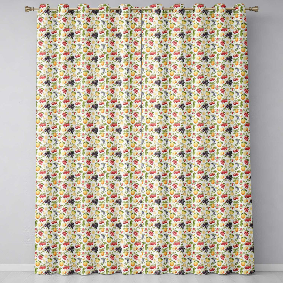 Classic Botanical Berry and Citrus Fruit Seamless Pattern  Readymade Eyelet Ring Top Thermal 100% Blackout Curtains