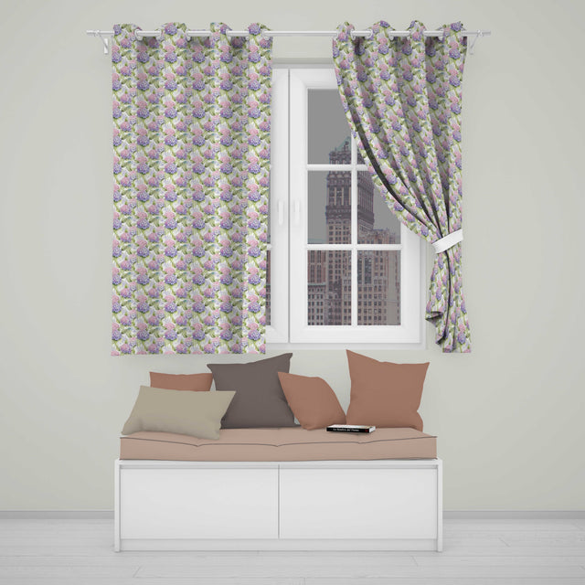 Soft Pastel Purple Pink Hydrangea Floral Seamless Pattern  Readymade Eyelet Ring Top Thermal 100% Blackout Curtains