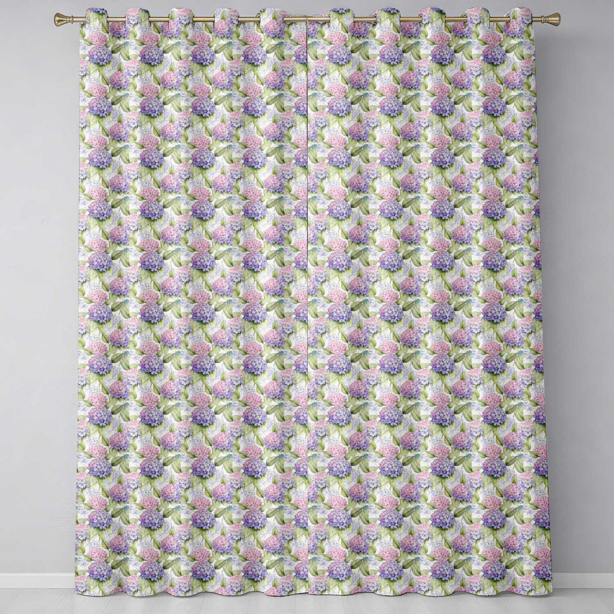 Soft Pastel Purple Pink Hydrangea Floral Seamless Pattern  Readymade Eyelet Ring Top Thermal 100% Blackout Curtains