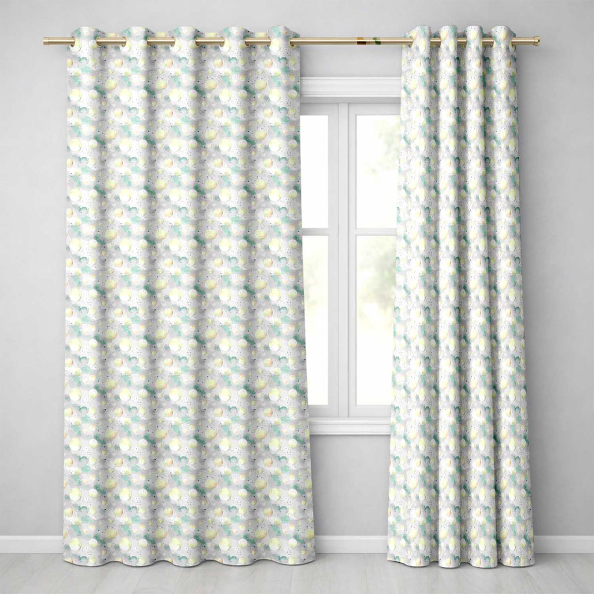 Soft Beige Moon and Cloud Watercolor Seamless Pattern  Readymade Eyelet Ring Top Thermal 100% Blackout Curtains