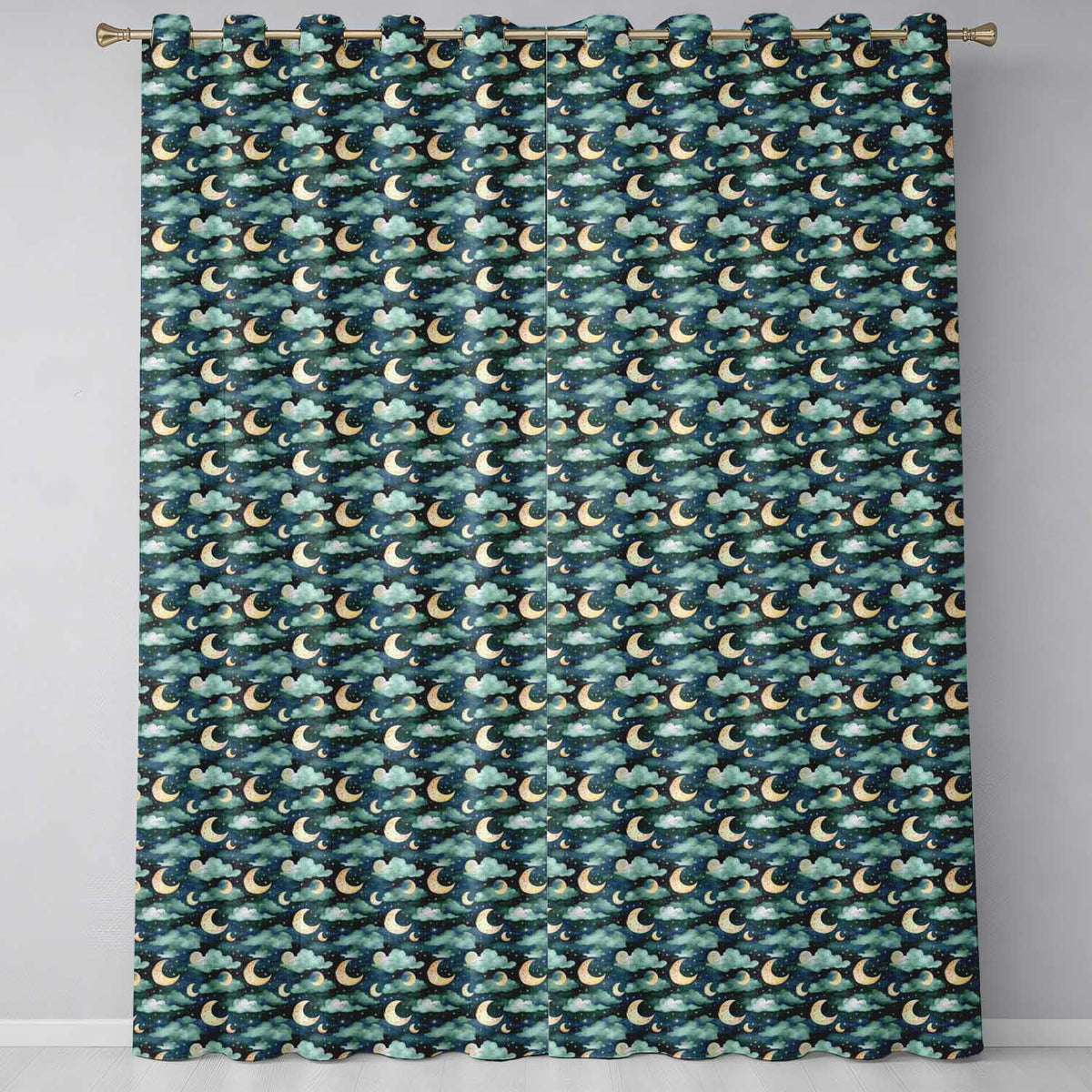 Night Sky Moon and Clouds Stars Seamless Pattern  Readymade Eyelet Ring Top Thermal 100% Blackout Curtains