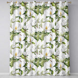 Elegant White Magnolia Flowers and Green Leaves Seamless Pattern  Readymade Eyelet Ring Top Thermal 100% Blackout Curtains
