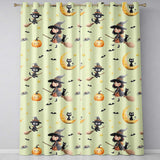 Cute BlackCat in Witch Hat with Bats and Stars Greenish Background Seamless Pattern  Readymade Eyelet Ring Top Thermal 100% Blackout Curtains