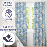 Cute Smiling Starfish with Soft Blue Floral Background Seamless Pattern  Readymade Eyelet Ring Top Thermal 100% Blackout Curtains