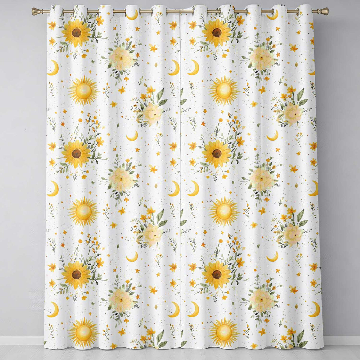 Yellow Sunflowers with Soft Botanical Background Seamless Pattern  Readymade Eyelet Ring Top Thermal 100% Blackout Curtains