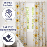 Yellow Sunflowers with Soft Botanical Background Seamless Pattern  Readymade Eyelet Ring Top Thermal 100% Blackout Curtains