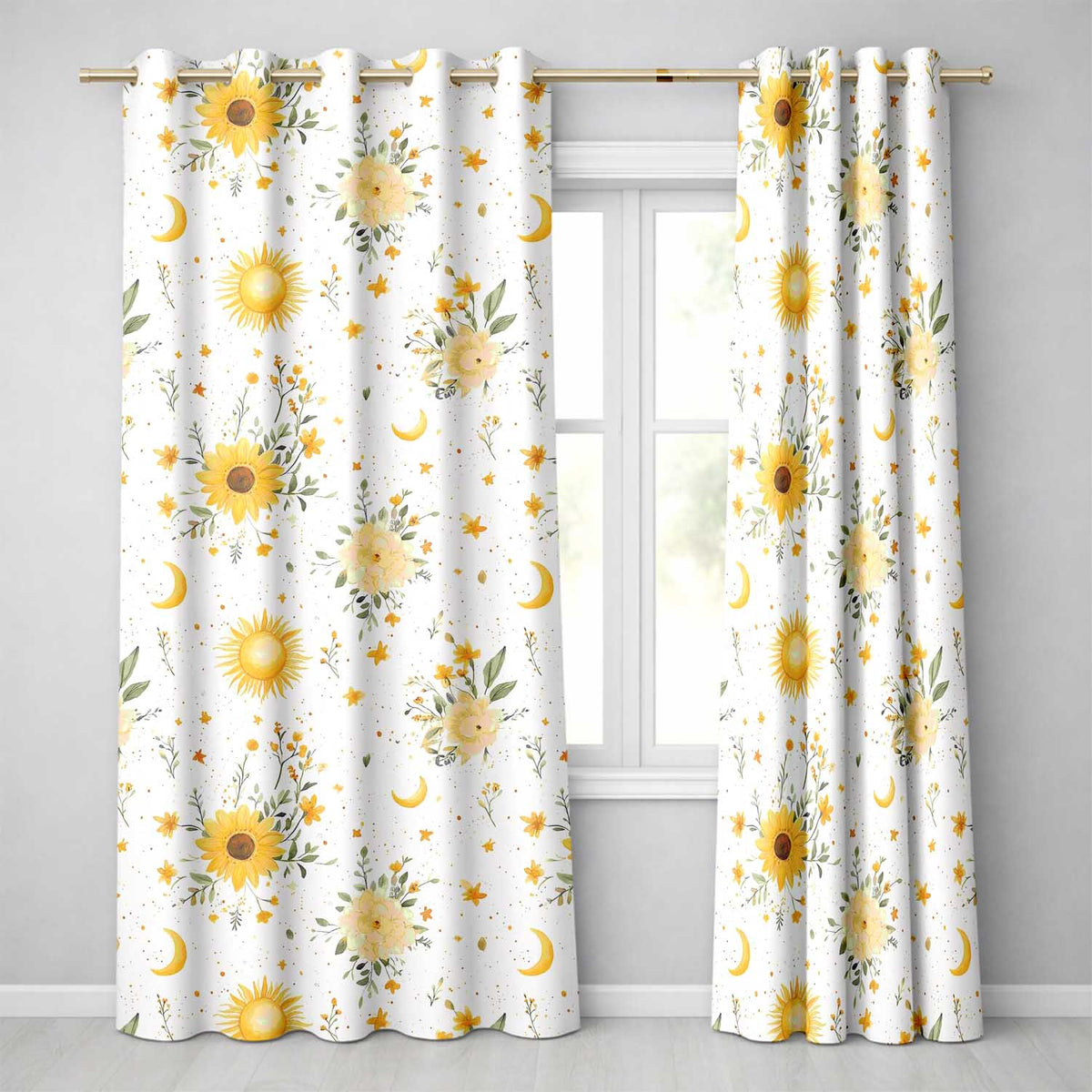 Yellow Sunflowers with Soft Botanical Background Seamless Pattern  Readymade Eyelet Ring Top Thermal 100% Blackout Curtains