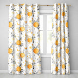 Fresh Oranges with Delicate Floral Botanical Pattern Seamless  Readymade Eyelet Ring Top Thermal 100% Blackout Curtains